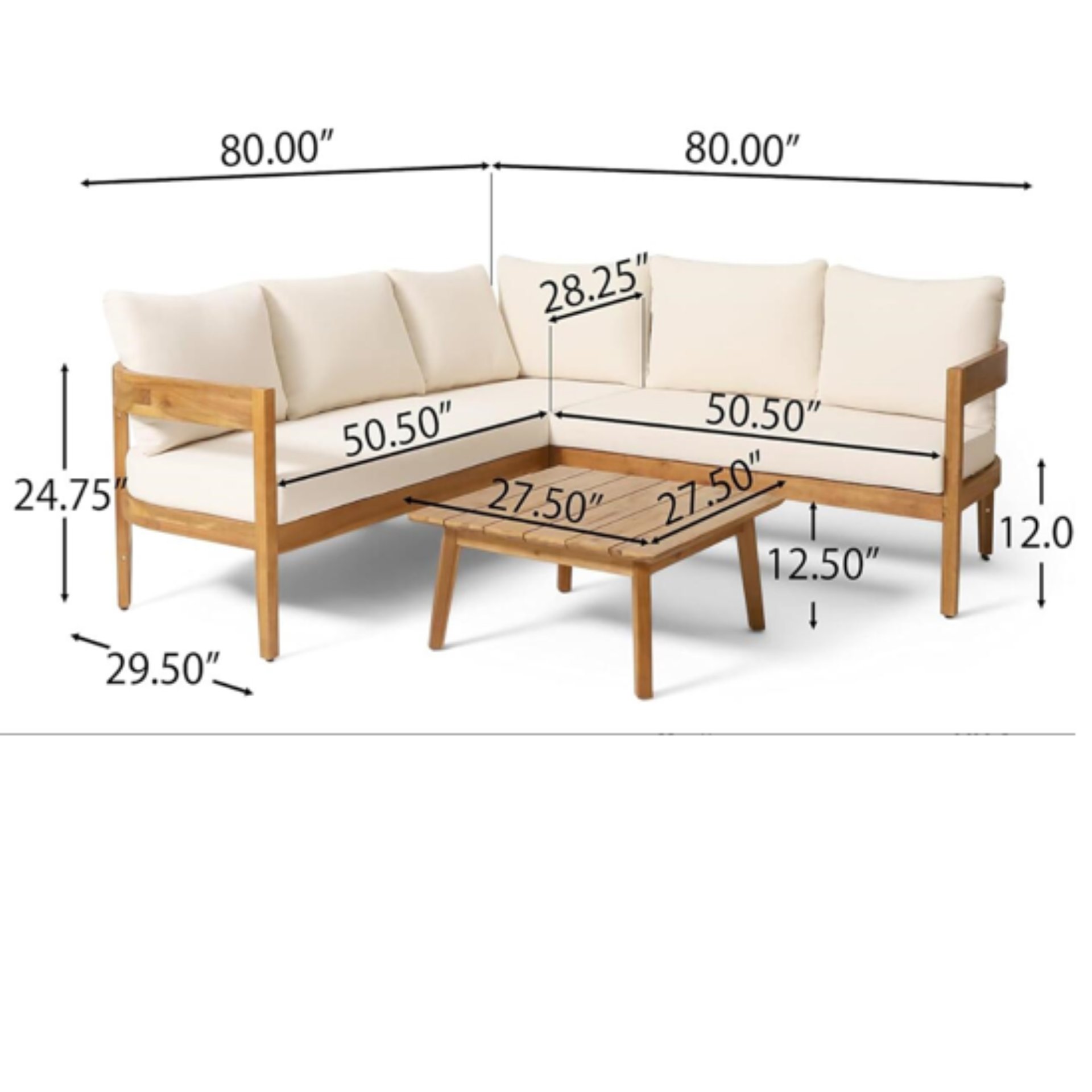 Brooklyn - Sofa Set Rounded Tuxedo Design - Teak / Beige - Image 3