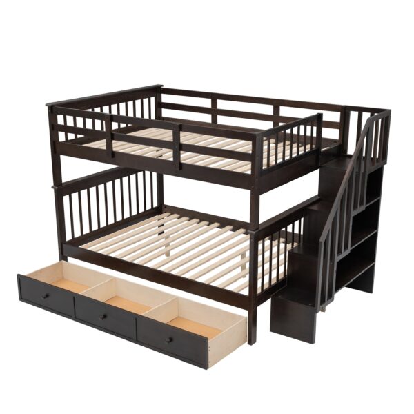 Full Over Full Stairway Bunk Bed With Drawer, Storage And Guard Rail For Bedroom - Espresso