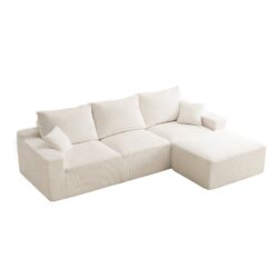 Shaped Sectional Sofa, Full Compression 3 Seater Cloud Couch With Chaise Sofa For Living Room, Ultra Soft Deep Seat Modular Sofa - Beige