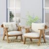 Outdoor Acacia Wood Club Chairs With Cushions (Set of 2) - Teak / Beige - Image 4
