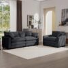 Modern Living Room Sofa 2 Piece Set Corduroy, Single And 3 Seater Sofas - Gray - Image 15