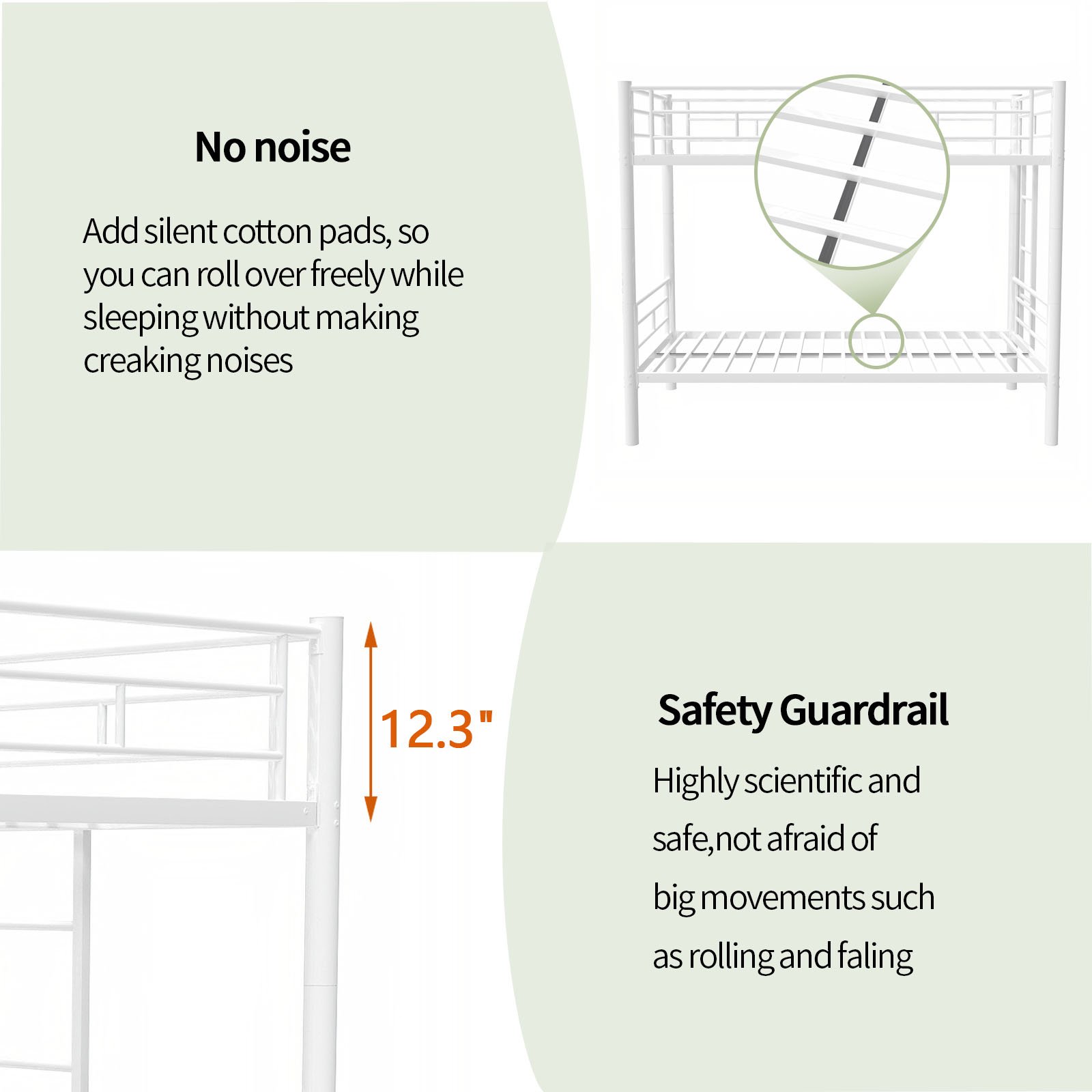 Twin Over Twin Bunk Bed With Ladder, High Guardrail, Storage, Noise Free - White - Image 5