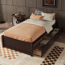 Twin Bed With 2 Drawers, Solid Wood, No Box Spring Needed - Espresso