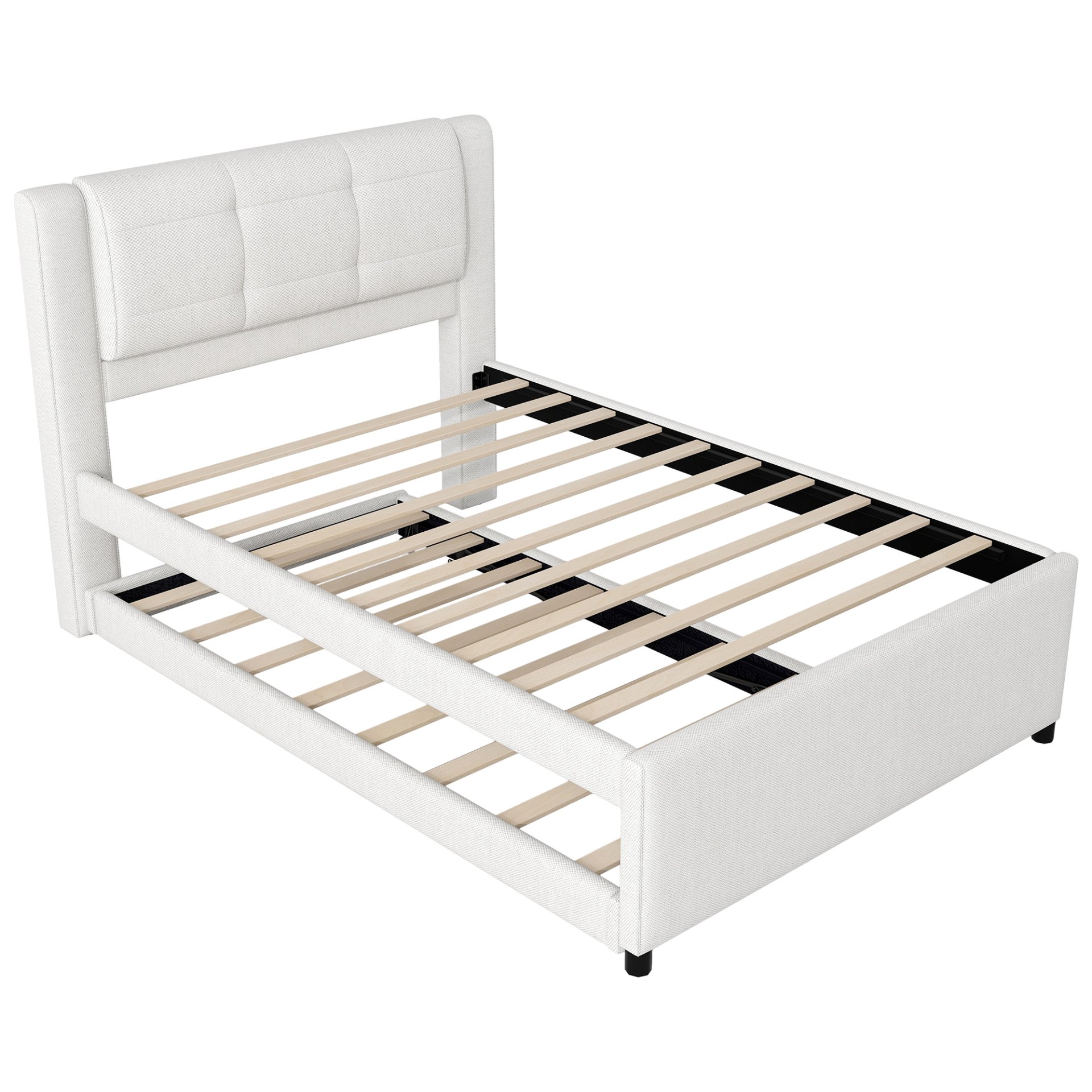 Full Size Upholstery Platform Bed With Trundle,Trundle Can Be Flat Or Erected - Beige - Image 10