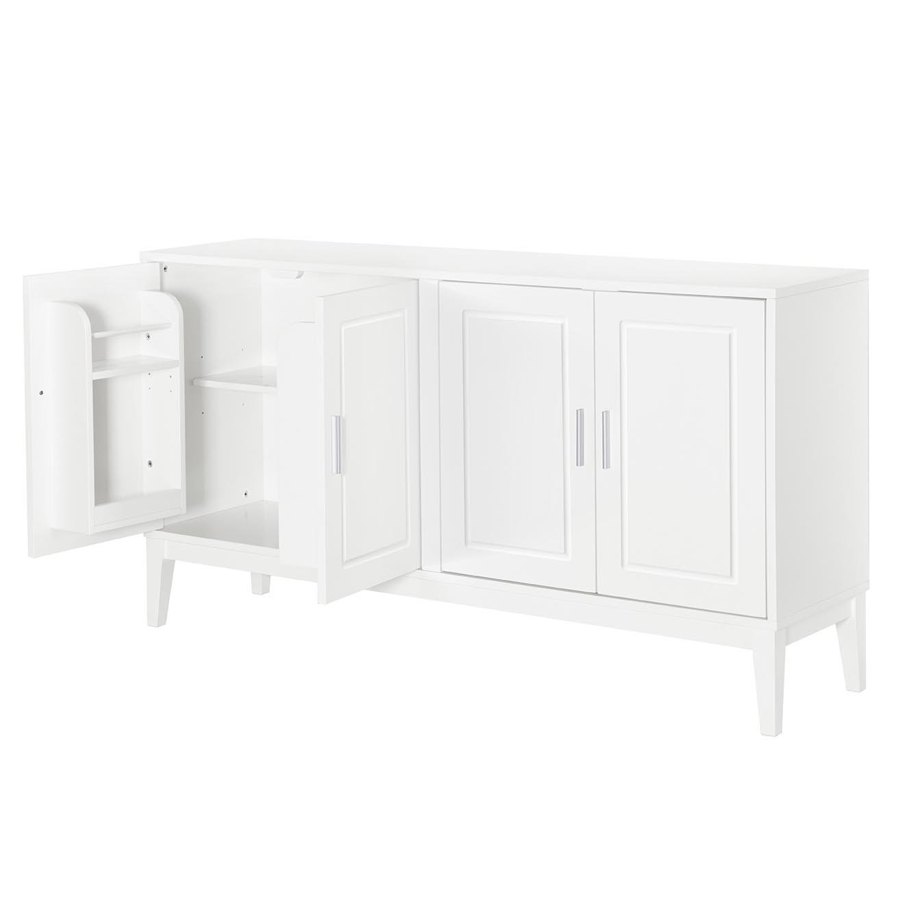 4 Door Sideboard Storage Cabinet With Door Shelf For Living Room And Dining Room, 2 Large Cabinets With Adjustable Shelf - White - Image 16