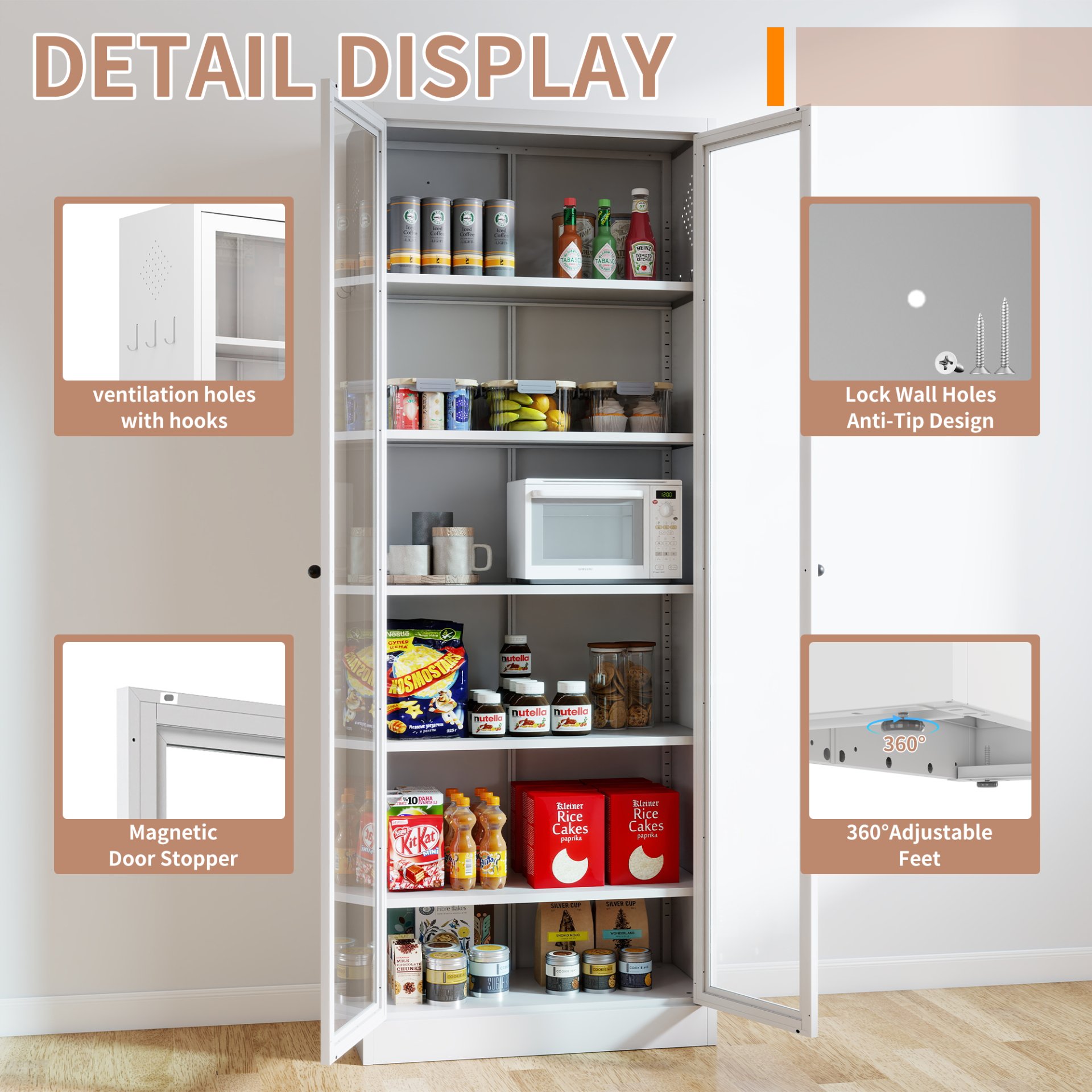 Industrial Metal Kitchen Pantry Cabinet With Adjustable Shelves - White - Image 7