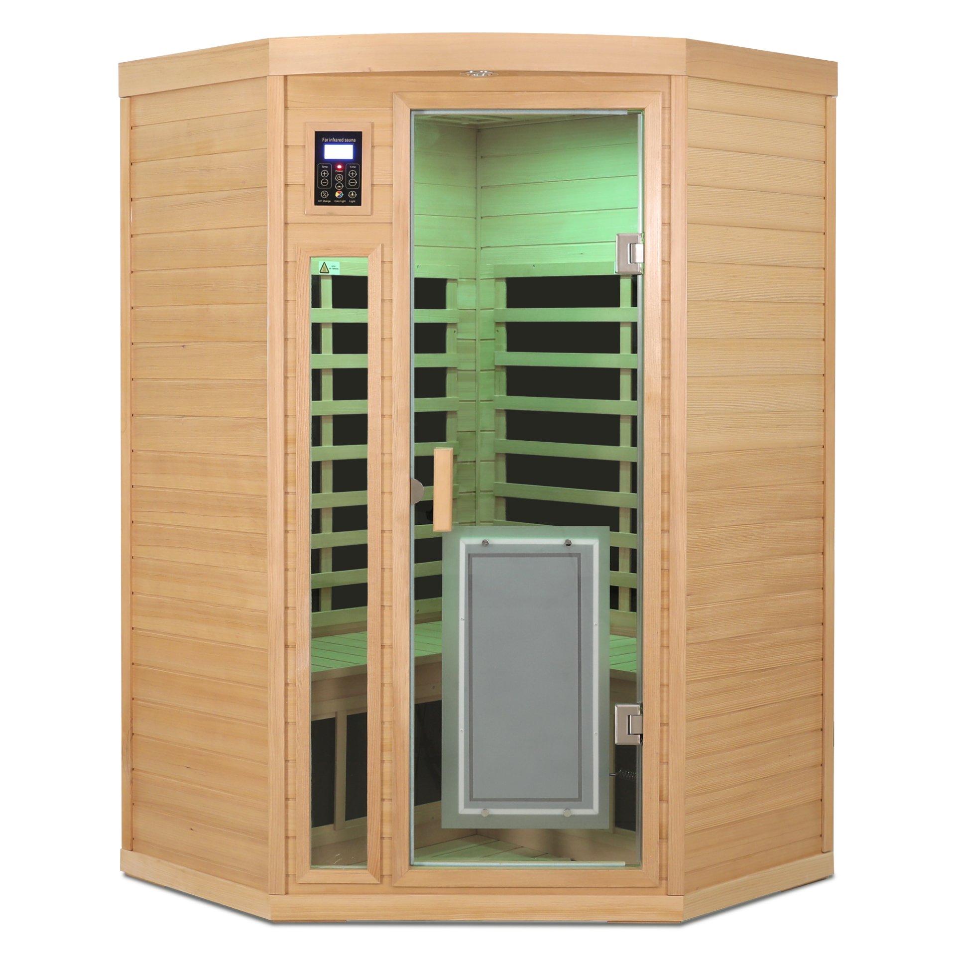 Low Emf Front Door With Heating Panel 2 Persons Hemlock Far Infrared Corner Indoor Sauna Room - Natural - Image 6