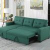 Upholstered Pull Out Sectional Sofa With Chaise - Green - Image 14