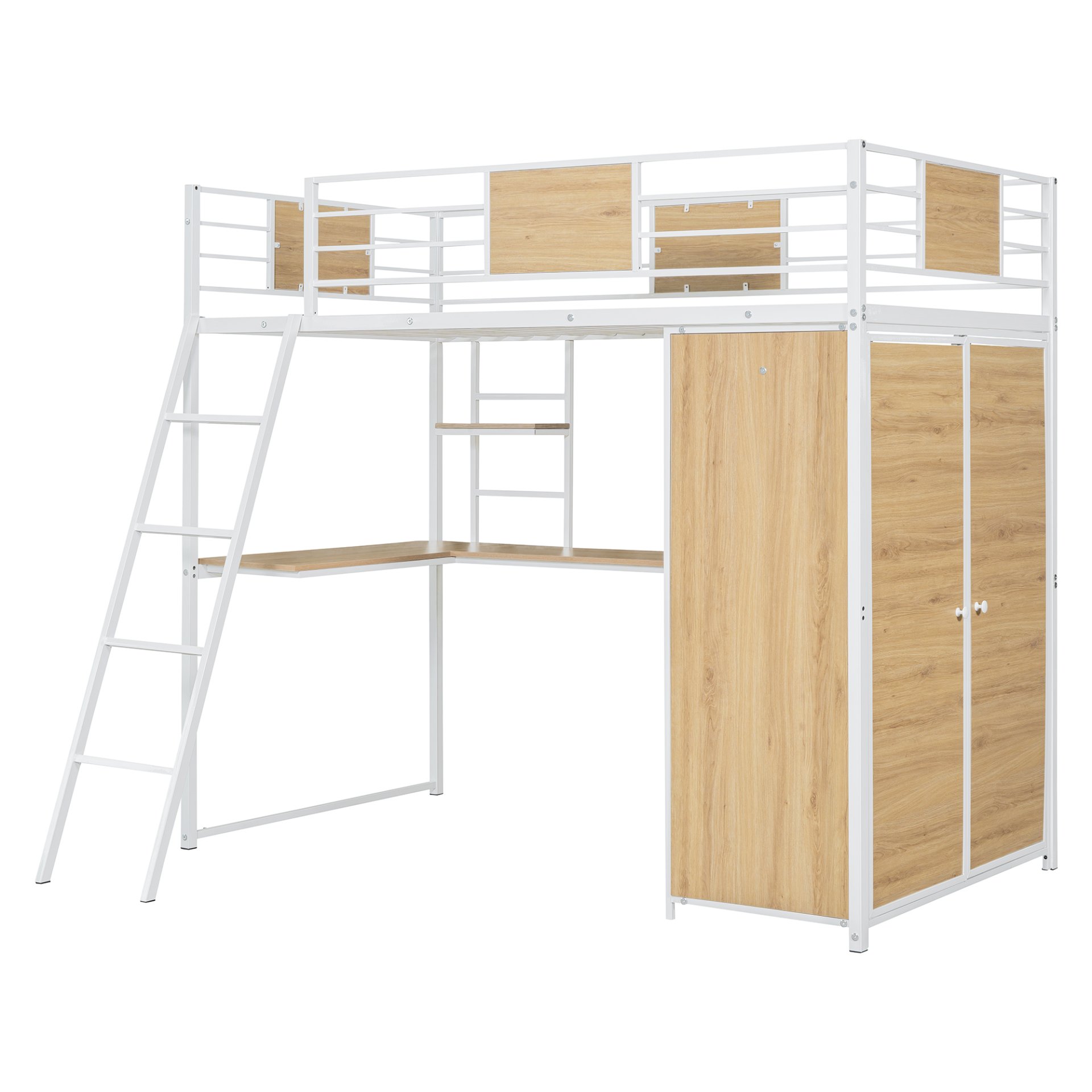 Twin Size Loft Bed With L Shape Desk And Wardrobe - White - Image 6