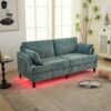 Modern Style Chenille 2 Seater Wood Legged Sofa With LED Light, USB Charging Port And Storage Bag - Lake Blue - Image 10