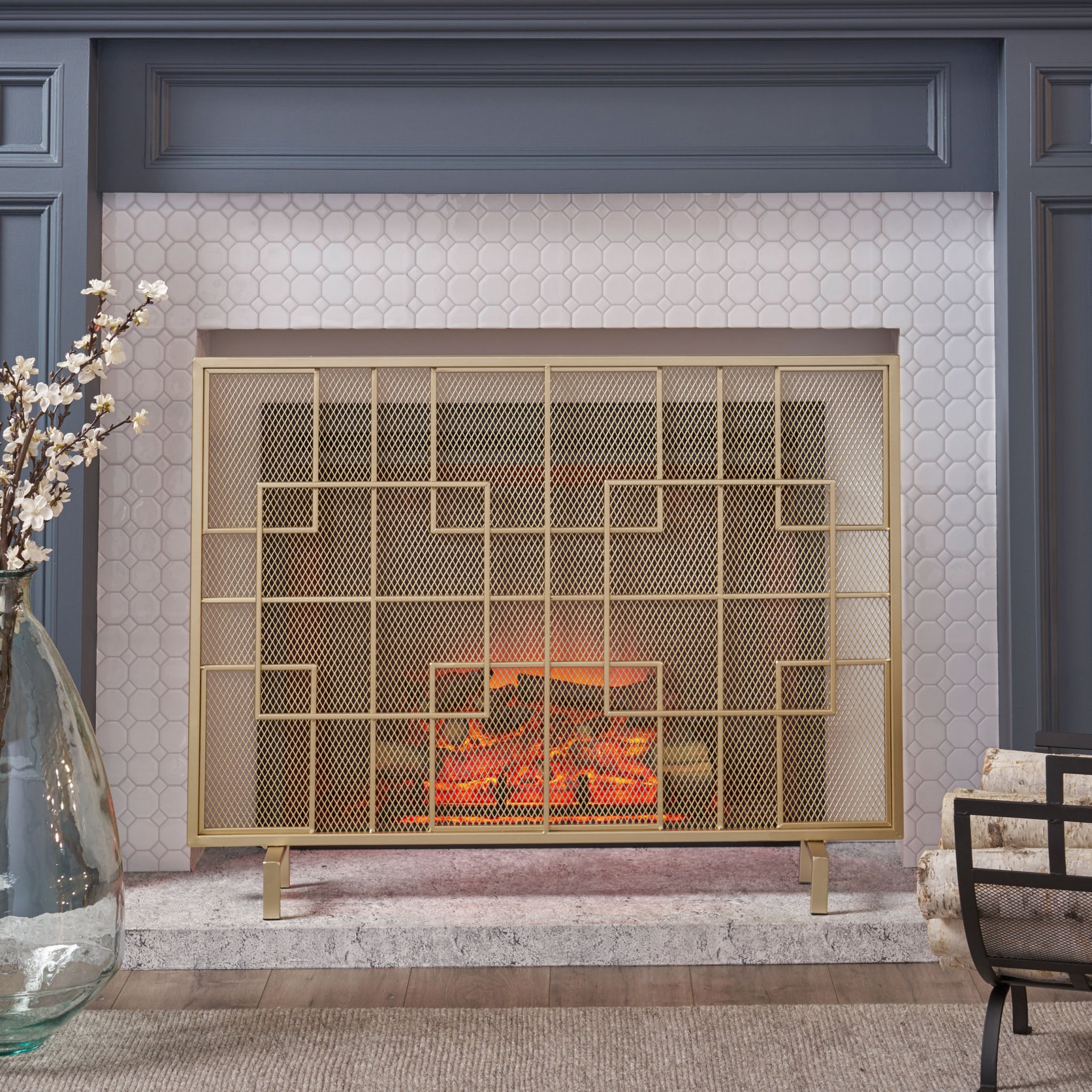 Dorothy - Modern Single Panel Iron Fire Screen - Gold - Image 4