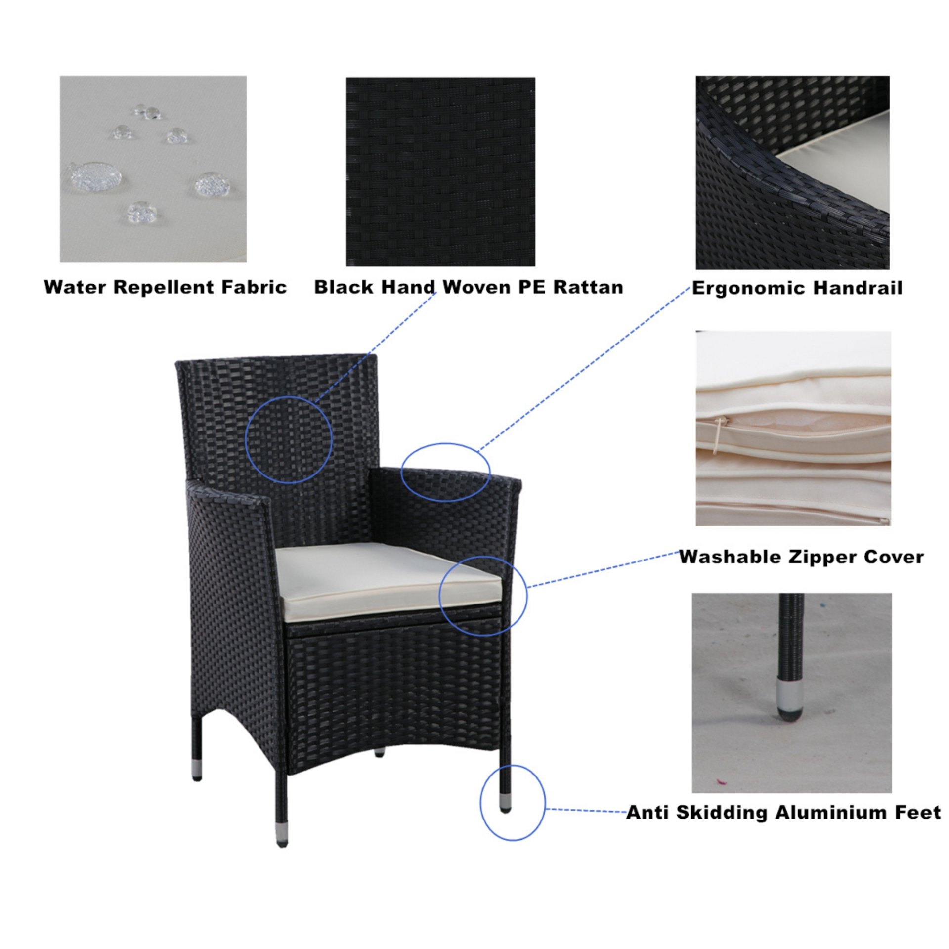 5 Piece Outdoor Patio Wicker Dining Set Patio Wicker Furniture Dining Set With Top - Black / Creme - Image 13