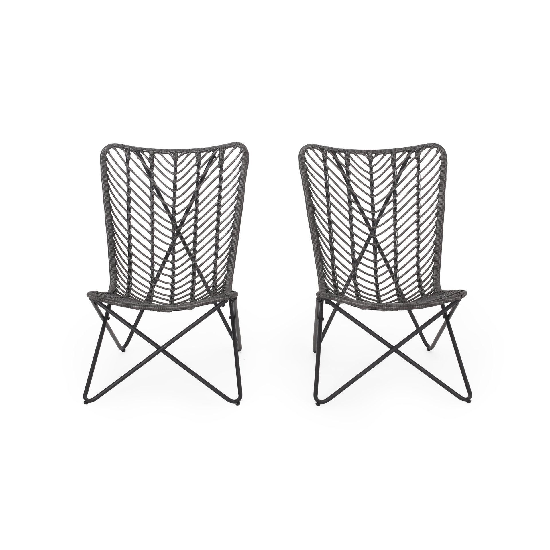 Outdoor Wicker Chair With Geometric Cross Base, (Set of 2) - Gray - Image 4