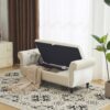 Velvet Multifunctional Storage Rectangular Ottoman Bench With 1 Pillow - Beige - Image 4