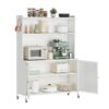 Contemporary Kitchen Pantry Cabinet With Glass Doors, Adjustable Shelves, Steel - Brushed Nickel - Image 11
