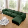 Modular Sectional Sofa With Storage Cylindrical Backrest And Armrests Deep Comfortable Seating Chenille 4 Seat L Shaped Sofa - Green - Image 16