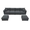 Chenille Modular Sectional Sofa, U Shaped Cloud Couch Set With Double Cushions, 6 Seat Sleeper Sofa Bed With Ottomans, Oversized Indoor Furniture - Dark Gray - Image 3