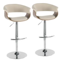 Vintage Mod - Mid-Century Modern Adjustable Barstool With Swivel (Set of 2) - Walnut / Cream