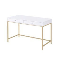 Ottey - High Gloss Gold Writing Desk - White