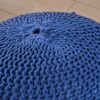 Bordeaux - Knitted Cotton Round Pouf Ottoman, Versatile Floor Cushion, Cotton Material - Navy Blue - Image 5