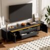TV Stand For TVs Up To 80", TV Cabinet With 4 Drawers And 2 Spacious Cabinets, 5 Metal Legs For Living Room - Black - Image 2