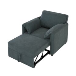 Convertible Pull Out Sofa Bed, 3 In 1 Convertible Sleeper Chair Adjustable Backrest With Thicked Cushions, Multi - Functional Linen Armchair For Living Room, Bedroom, Apartment, Office - Gray