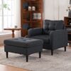 Upholstered Armchair And Storage Ottoman Set, Comfortable Single Sofa With Cup Holders And Tufted Detailing, Ideal For Living Room Or Bedroom - Dark Gray - Image 6