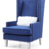 Elegant Lounge Chair With Square Arms - Blue - Image 2
