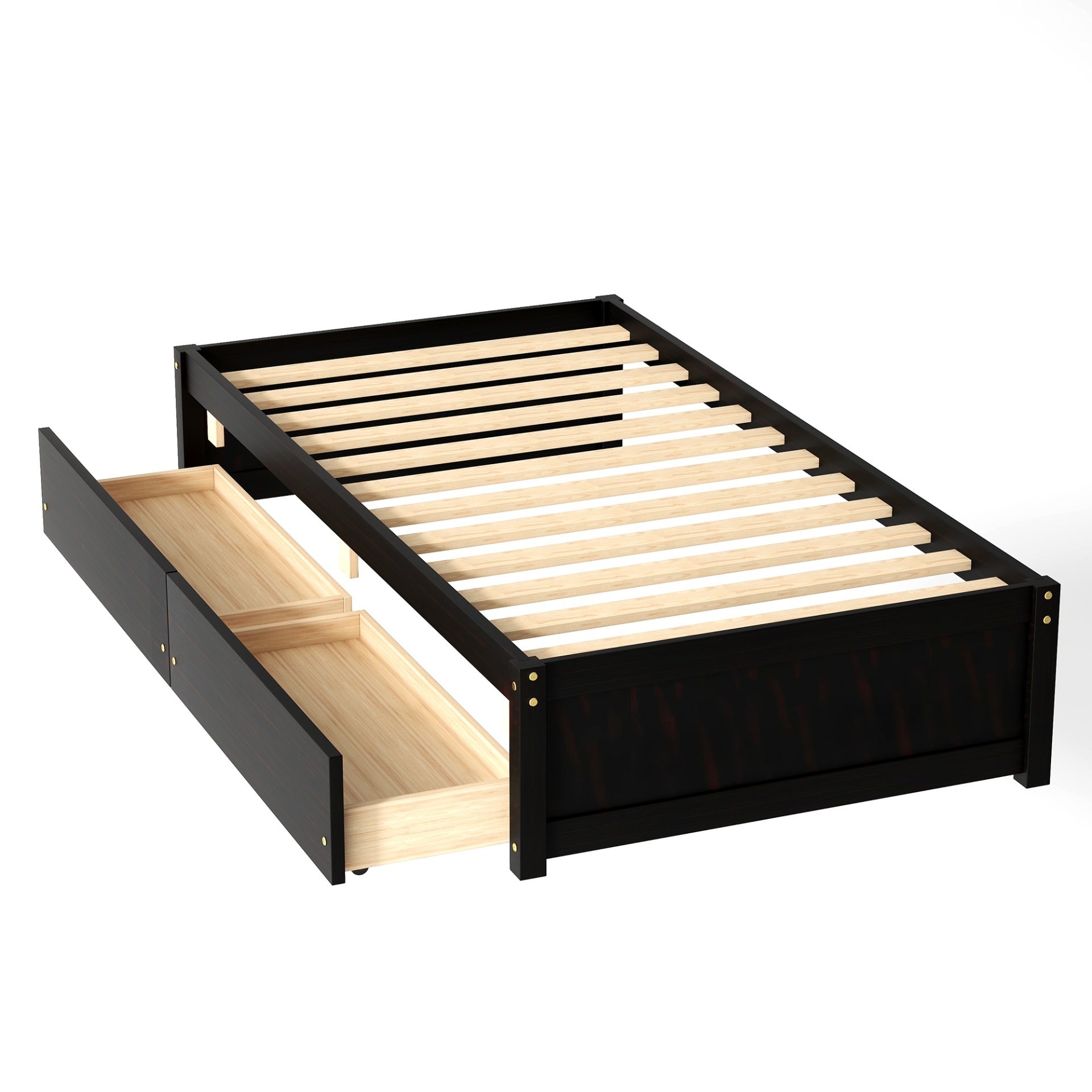 Twin Bed With 2 Drawers, Solid Wood, No Box Spring Needed - Espresso - Image 13