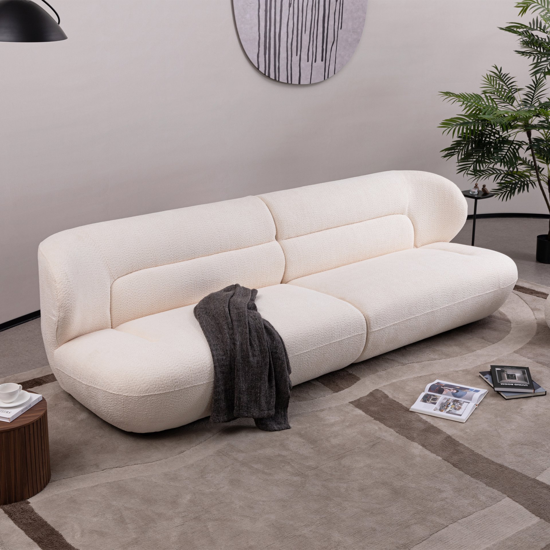 Modern Fashion Yp40116W Circular Curve Design Sofa, 4 Seater For Office & Bedroom - White - Image 2