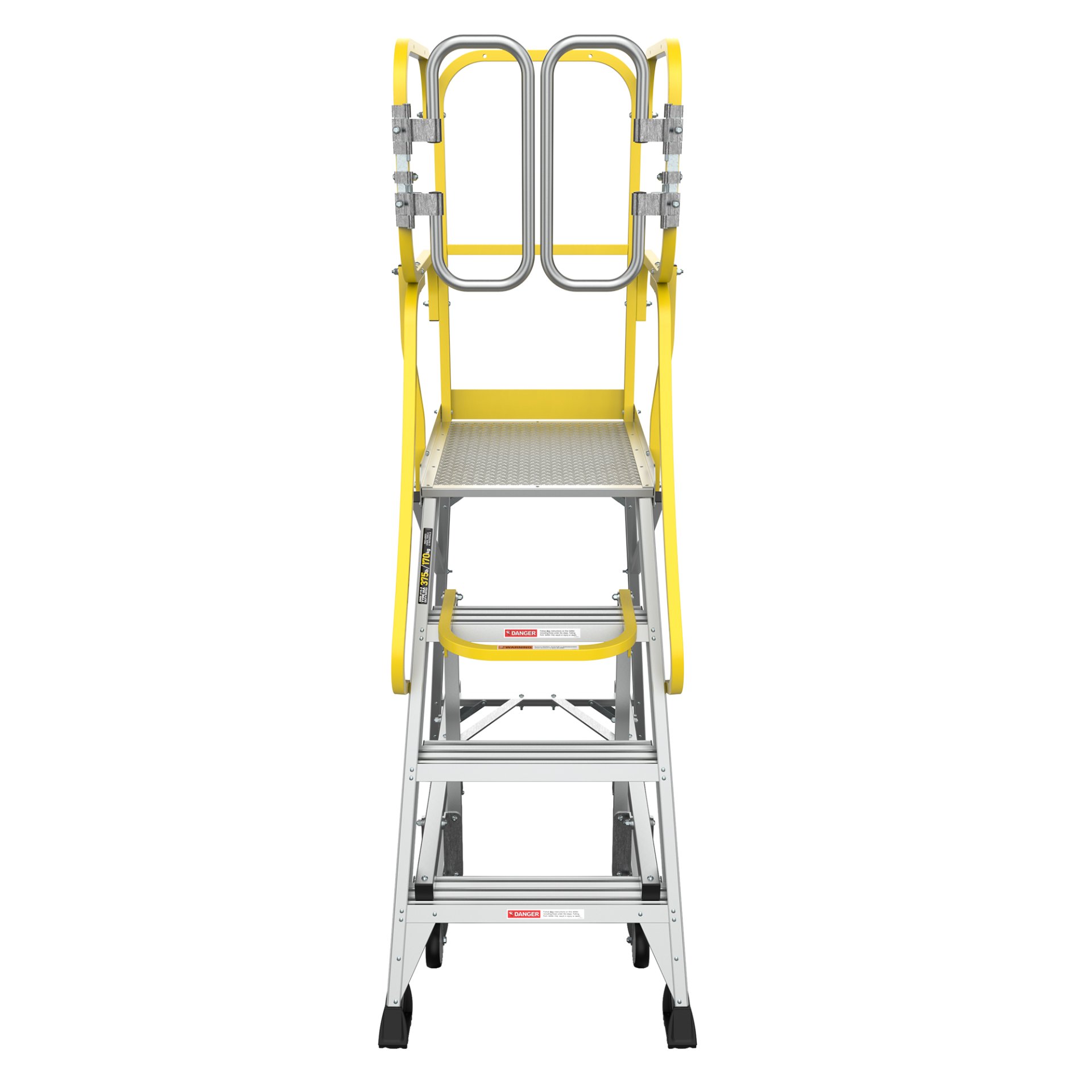 Heavy Duty Aluminum 4 Step Rolling Platform Ladder With 375Lbs Capacity And Safety - Silver - Image 4