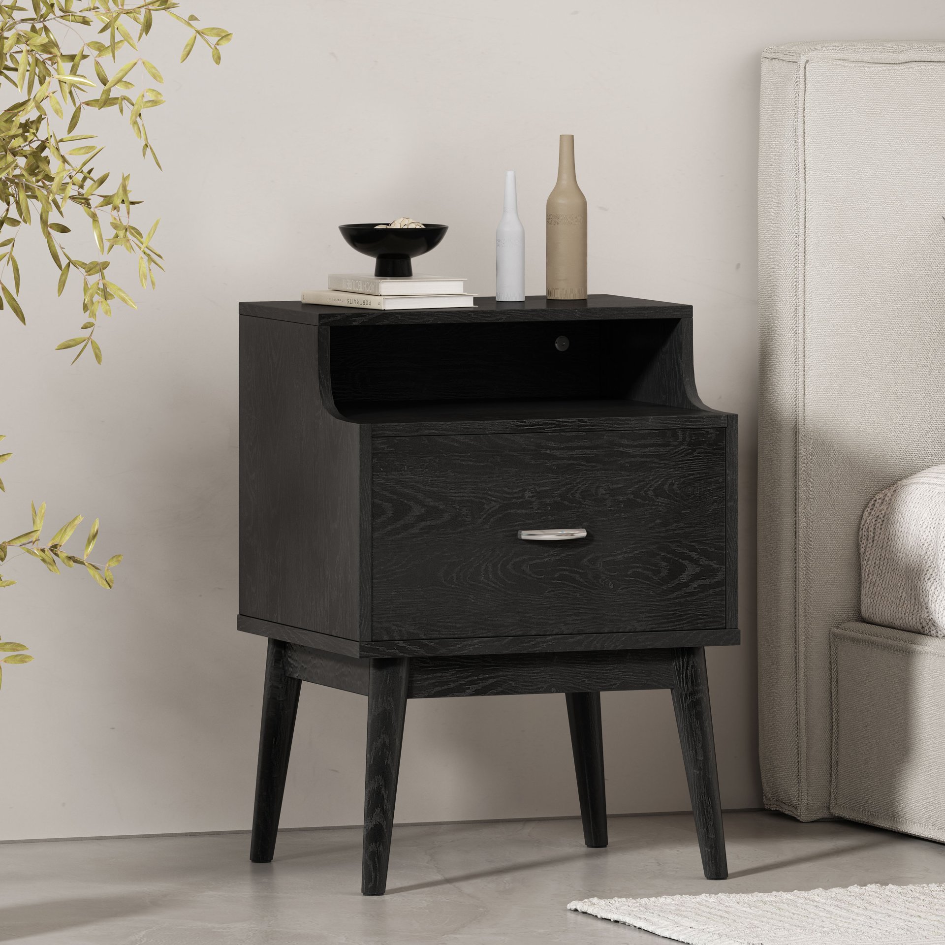 Starla - Wooden Nightstand - Black - Image 4