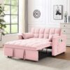 Modern Velvet Loveseat Futon Sofa Couch With Pullout Bed Reclining Backrest Toss Pillows - Pink - Image 5