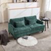 Mid Century Modern Chenille Fabric Loveseat Sofa, 2 Seat Upholstered Couch With Wood Feet - Emerald - Image 2