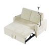 Modern Loveseat Pull Out Sofa Bed With Adjustable Backrest, Two Cup Holders, A Phone Holder, Three Charging Ports And Side Storage Pockets For Living Room - Beige - Image 19