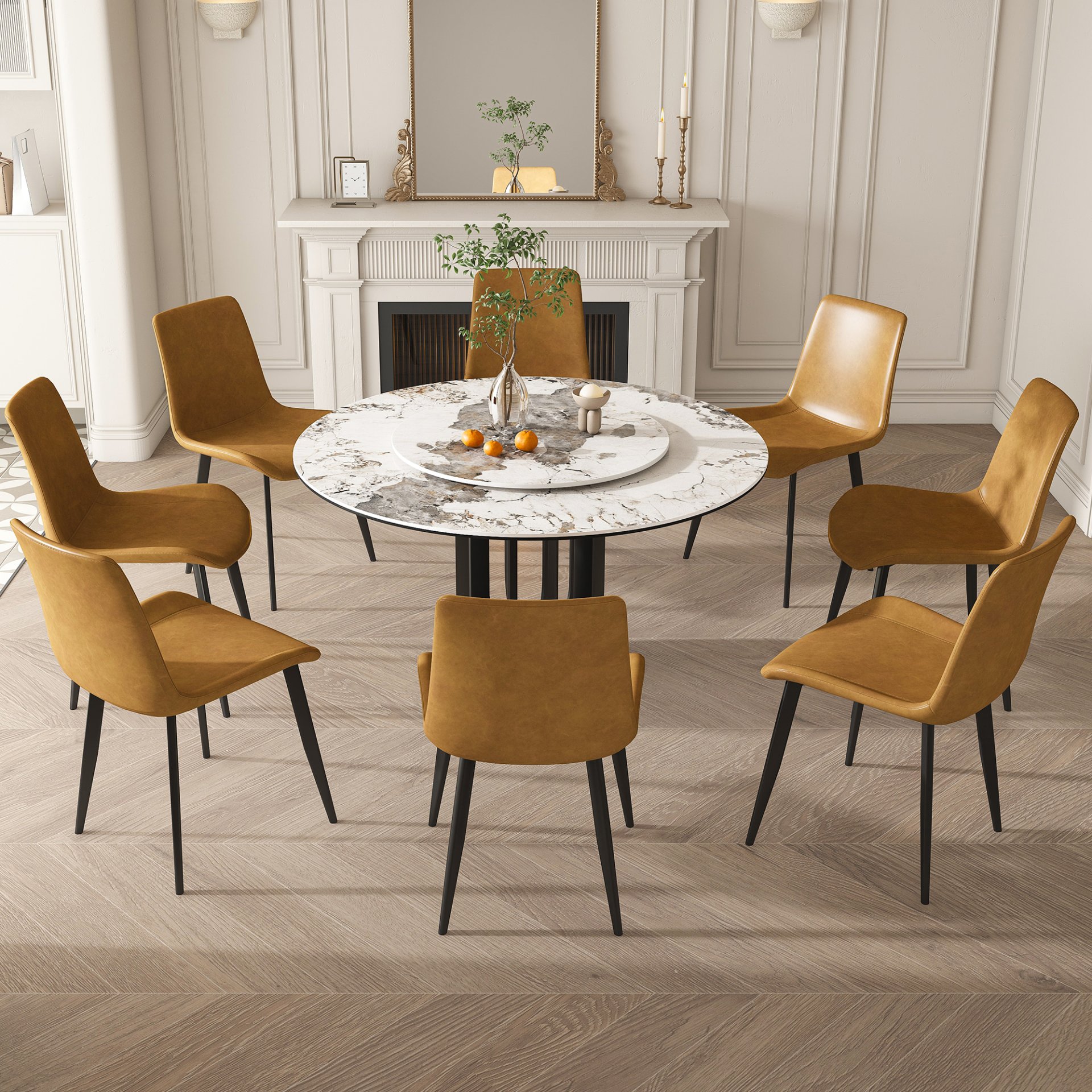 Round Dining Table With Carbon Steel Base And Lazy Susan Industrial Style - Black / White - Image 13