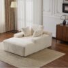Oversized Chaise Lounge Chair Cozy Cloud Couch, Plush Corduroy Upholstered Sleeper Sofa Daybed With 3 Throw Pillows And Wide Armrest For Living Room - White - Image 10