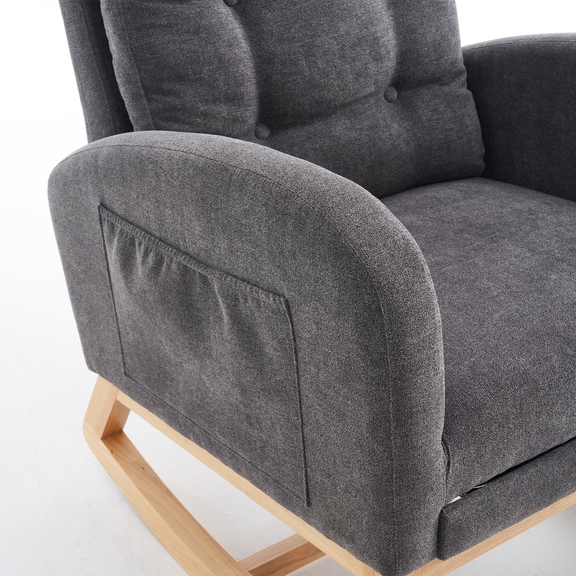 Accent Rocking Chair With Footrest High Back Rubber Wood Rocking Legs Bedroom Living Space - Gray - Image 8