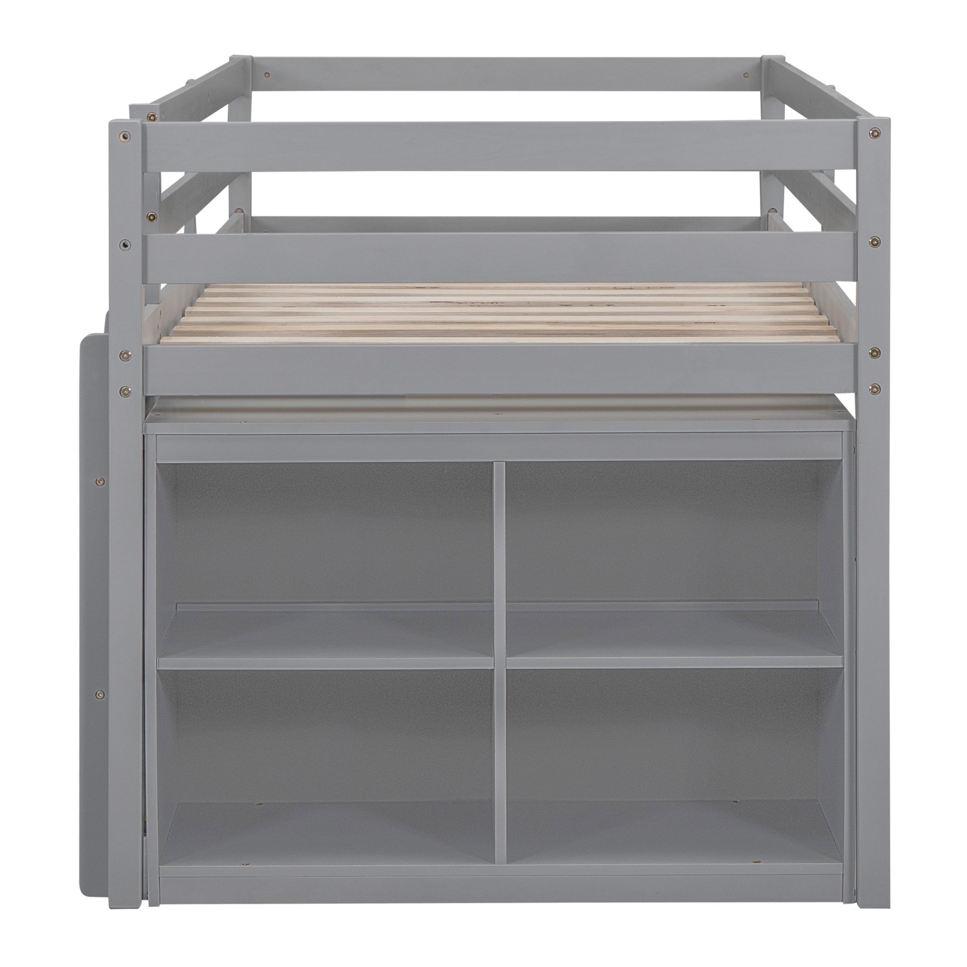 Twin Size Loft Bed With Retractable Writing Desk And 4 Drawers, With Lateral Portable Desk And Shelves - Gray - Image 7