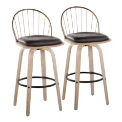 Riley - Industrial / Urban Fixed Height Barstool With Swivel With Removable Cushion (Set of 2) - White Washed / Brown