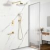 Shower System Set With Brass Valve, 10" Rain Shower, Handheld, Bathtub Spout - Brushed Gold - Image 2