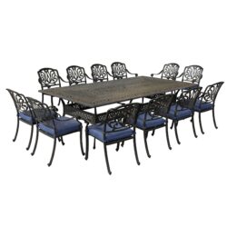 Rectangular 12 Person 108.07" Long Dining Set With Cushions - Gray / Navy