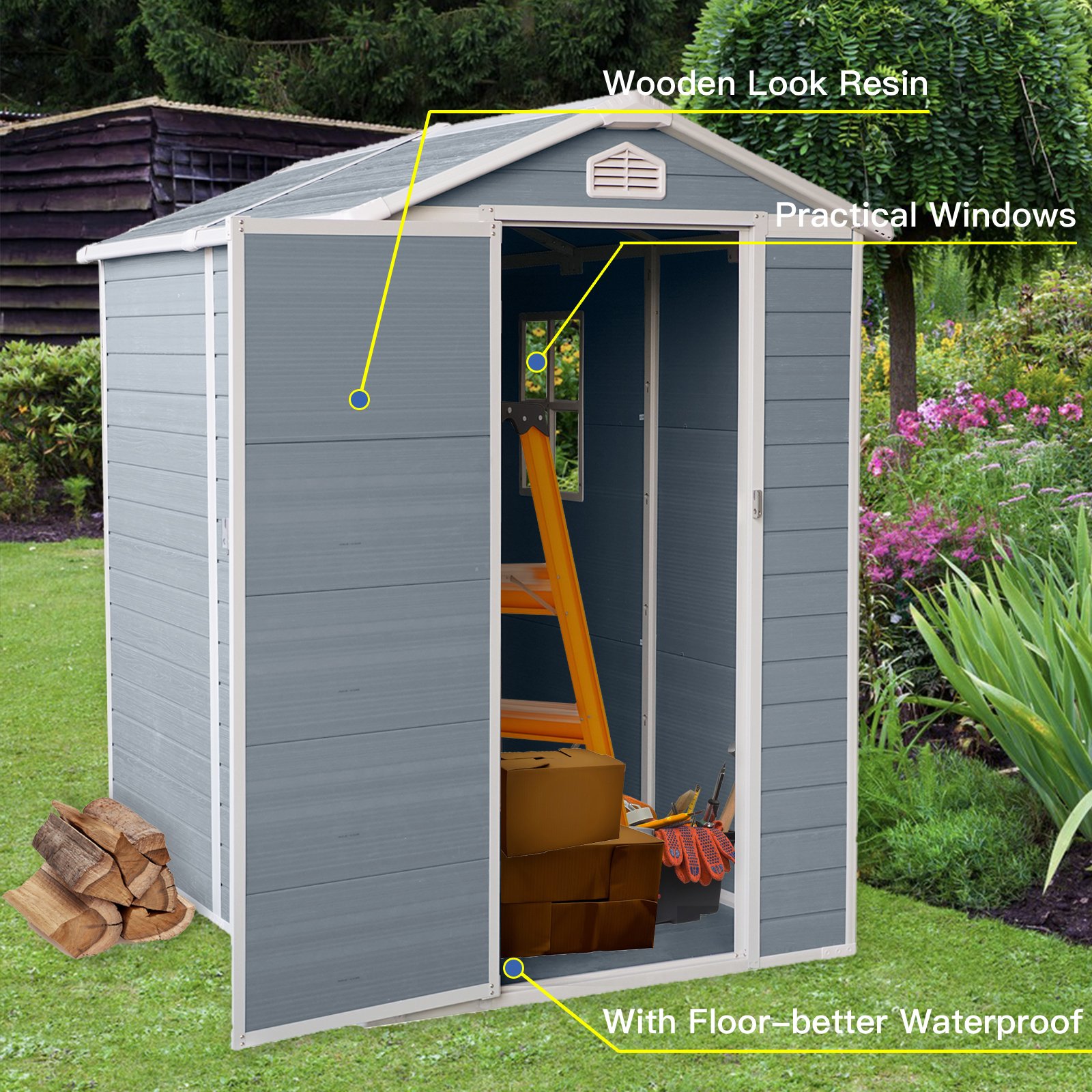 4X6Ft Resin Outdoor Storage Shed Kit-Perfect To Store Patio Furniture - Gray - Image 6