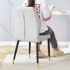 Modern Dining Chairs (Set of 4) With Stylish Patterned Backrest And Black Metal Legs - Light Gray - Image 7