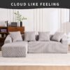 Compression Sofa: Combining Chaise Longue With 3 Seater, Corduroy Fabric, Full Sponge Compression Sofa, Combined Sofa With 4 Pillows For Living / Home Furniture / Apartment - Light Gray - Image 2