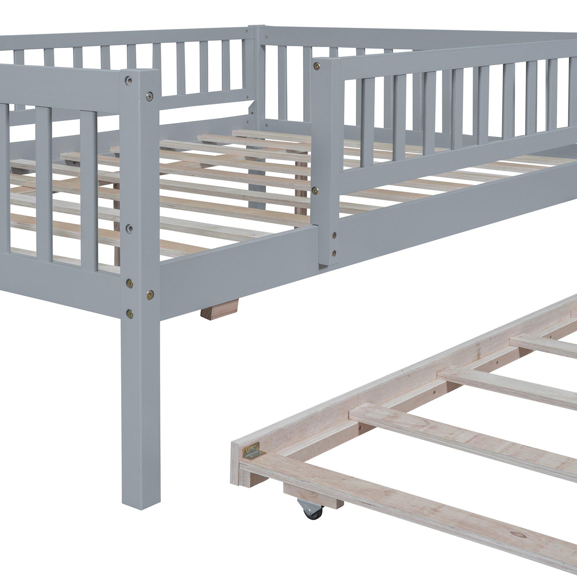 Full Size Daybed With Trundle And Fence Guardrails - Gray - Image 12