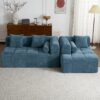 Sectional Sofa Full Compressed Sofa Modular Sofa Couch Free Combined Sofa With Deep Seating And 2 Side Pockets For Living Room - Blue - Image 13