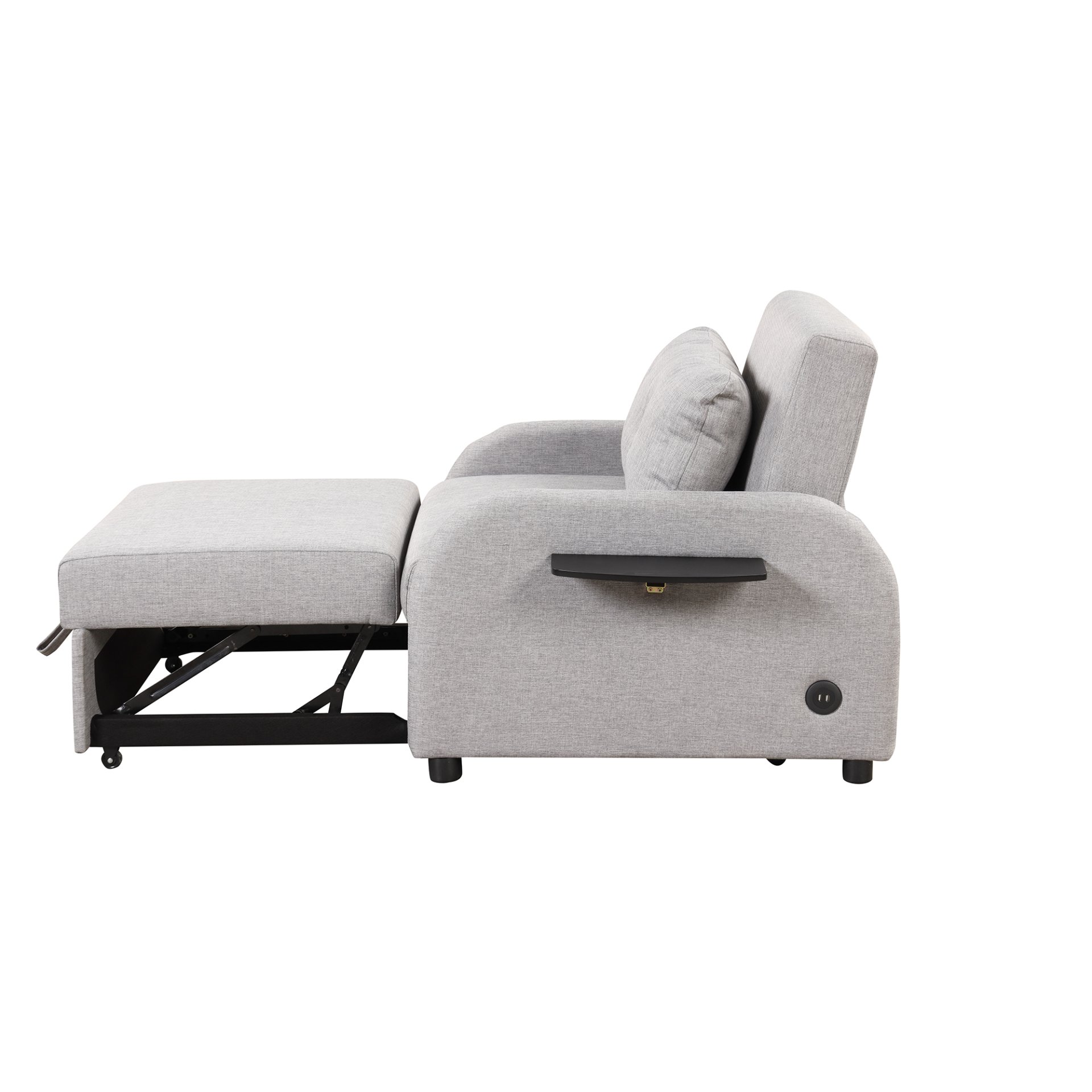 3 In 1 Pull Out Sofa Sleeper With Wing Table And USB Charge - Gray - Image 13