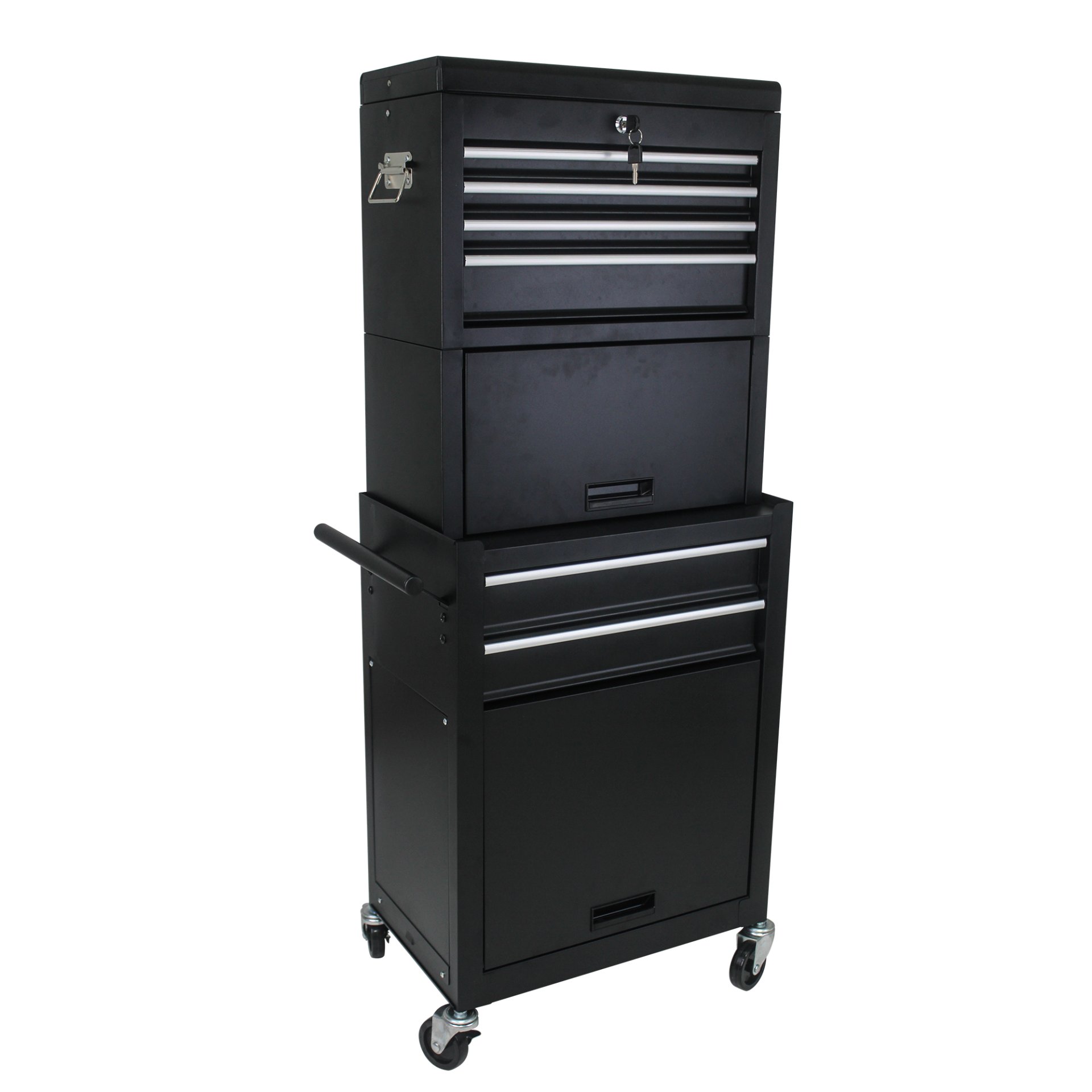 6 Drawer Lockable Tool Cabinet On Wheels Steel Rolling Tool Chest With Detachable Toolbox, 2 In 1 Garage Workshop Storage Organizer With 4 Universal Casters - Black - Image 5