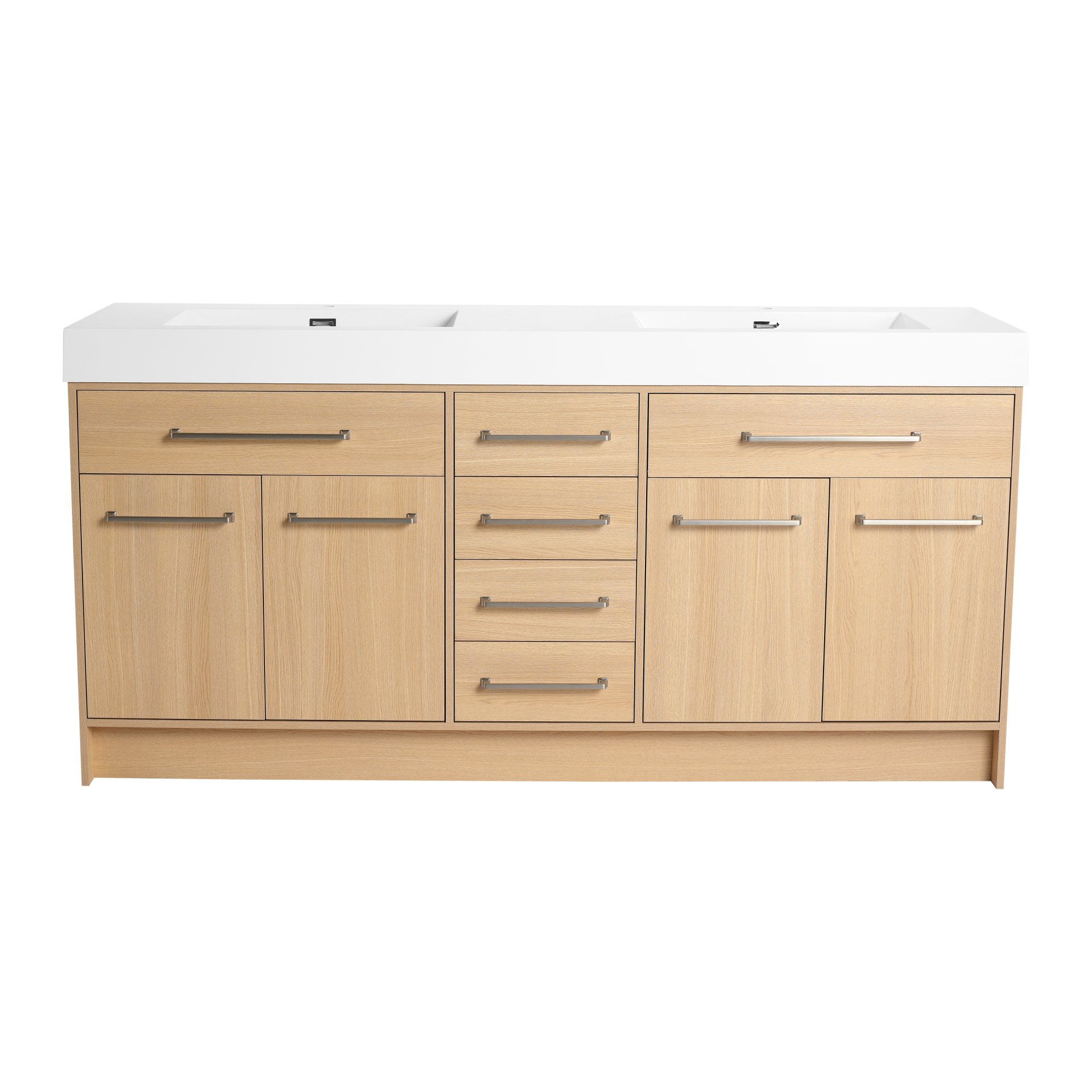 72" Freestanding Bathroom Vanity With Double Resin Sink Plywood Construction - Oak - Image 5